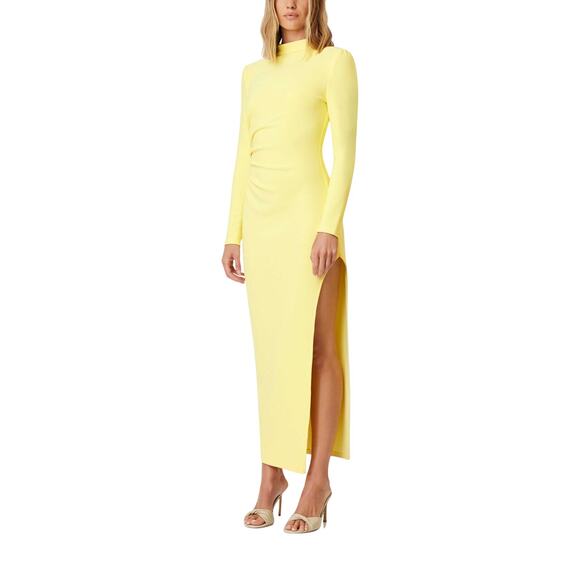 Elliatt Nola Mock Neck Long Sleeve Maxi Slit Dress in Butter Yellow - Picture 2 of 13